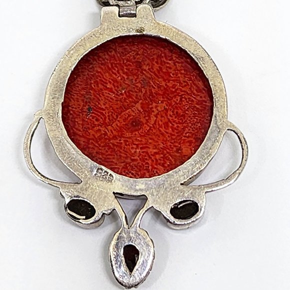 Vintage Red Jasper and Garnet Handmade Sterling Silver Pendant 13.7 grams - Picture 4 of 5